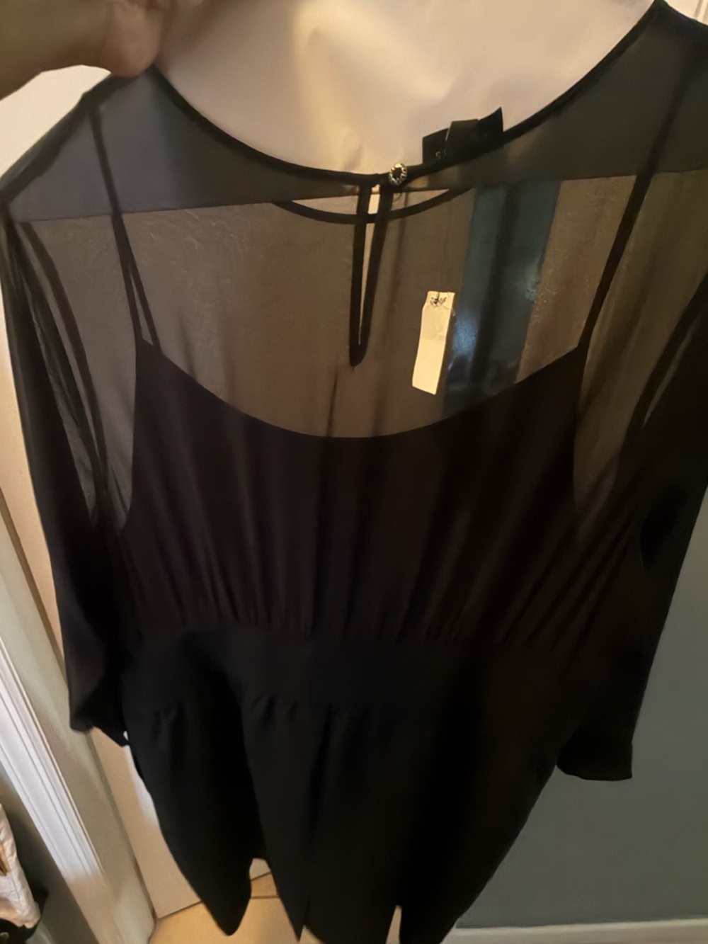 Talbots Black Women's Long Sleeve Dress with Sheer Top
